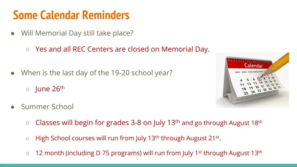 some calendar reminders