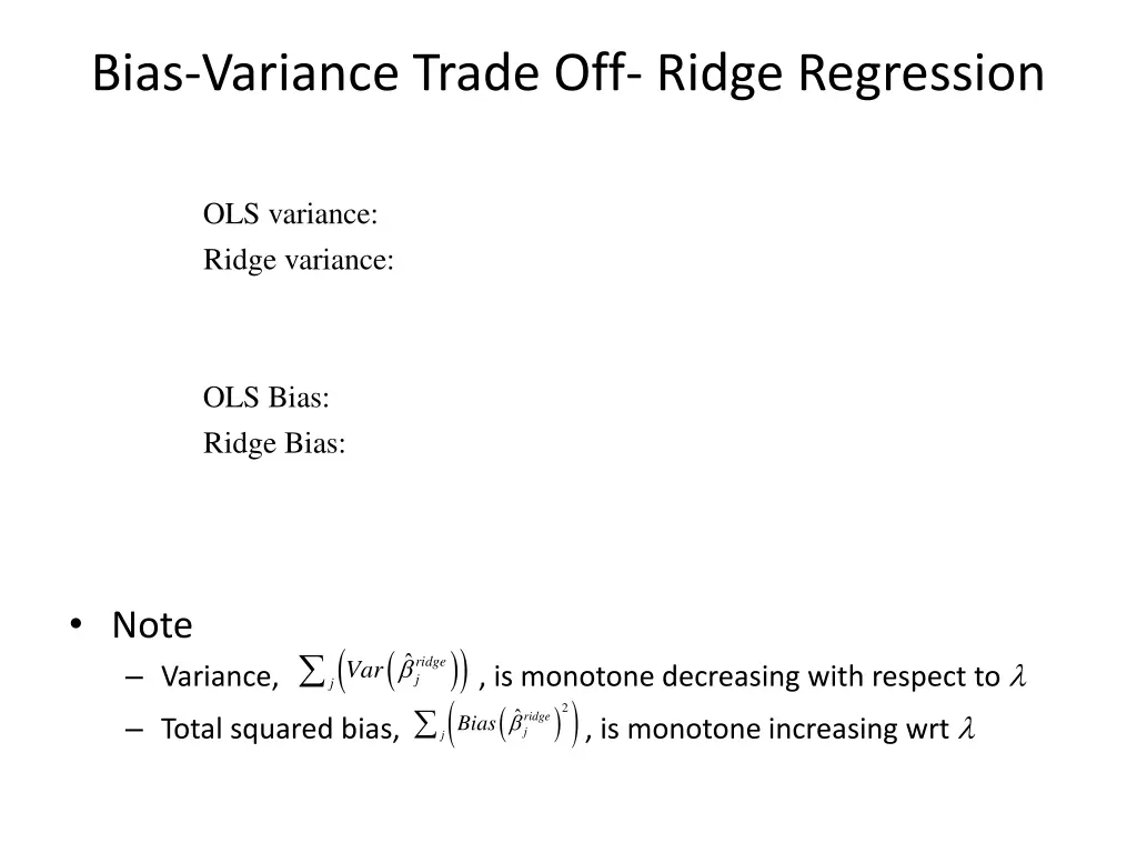 bias variance trade off ridge regression 1