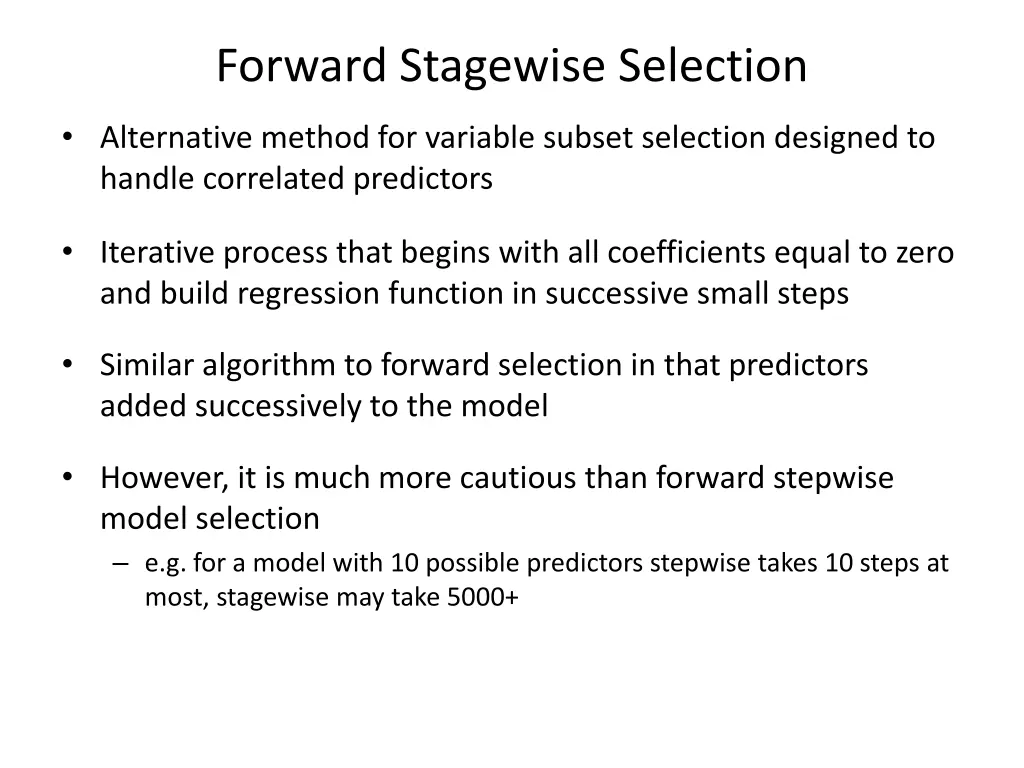 forward stagewise selection