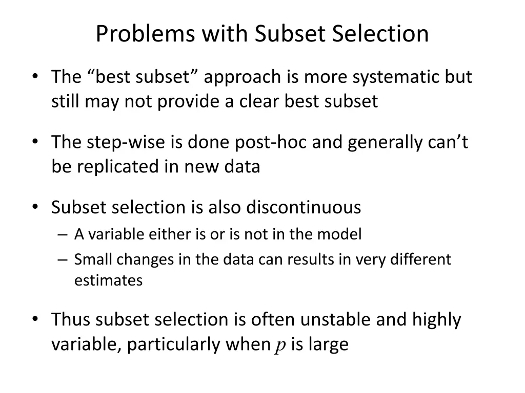 problems with subset selection