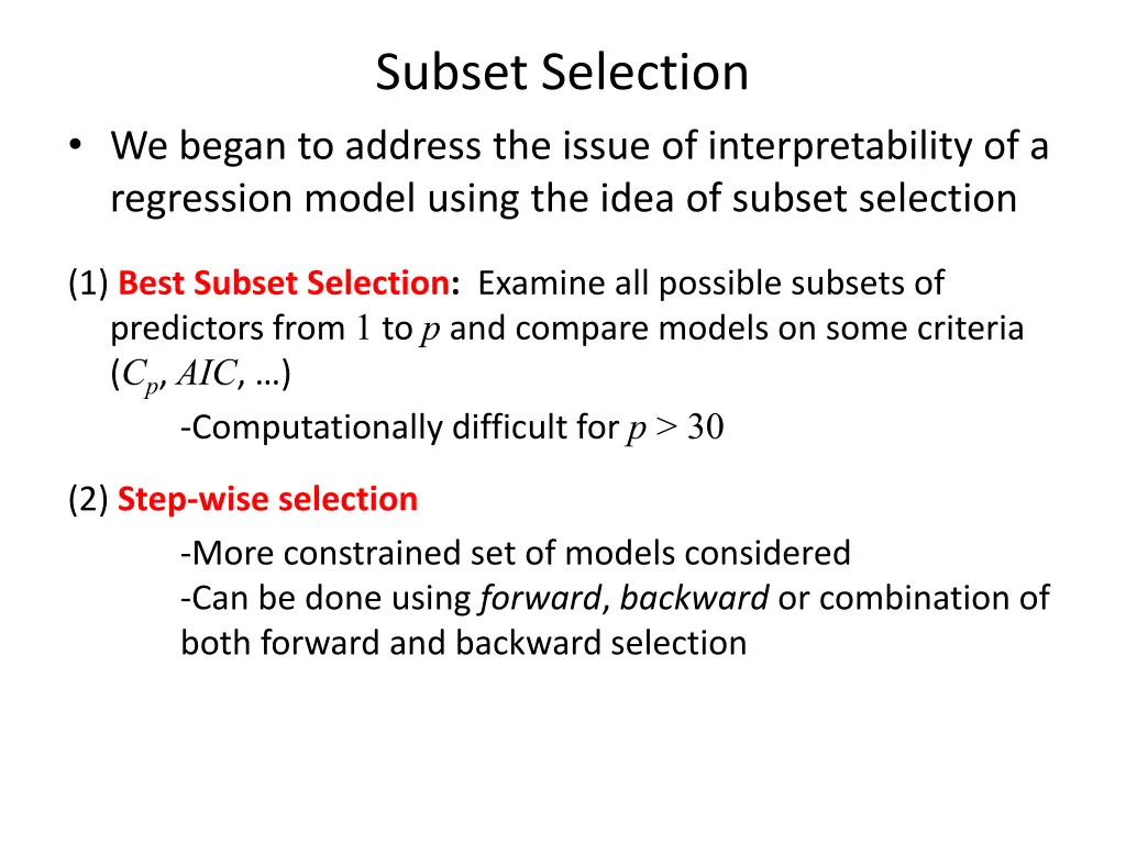 subset selection
