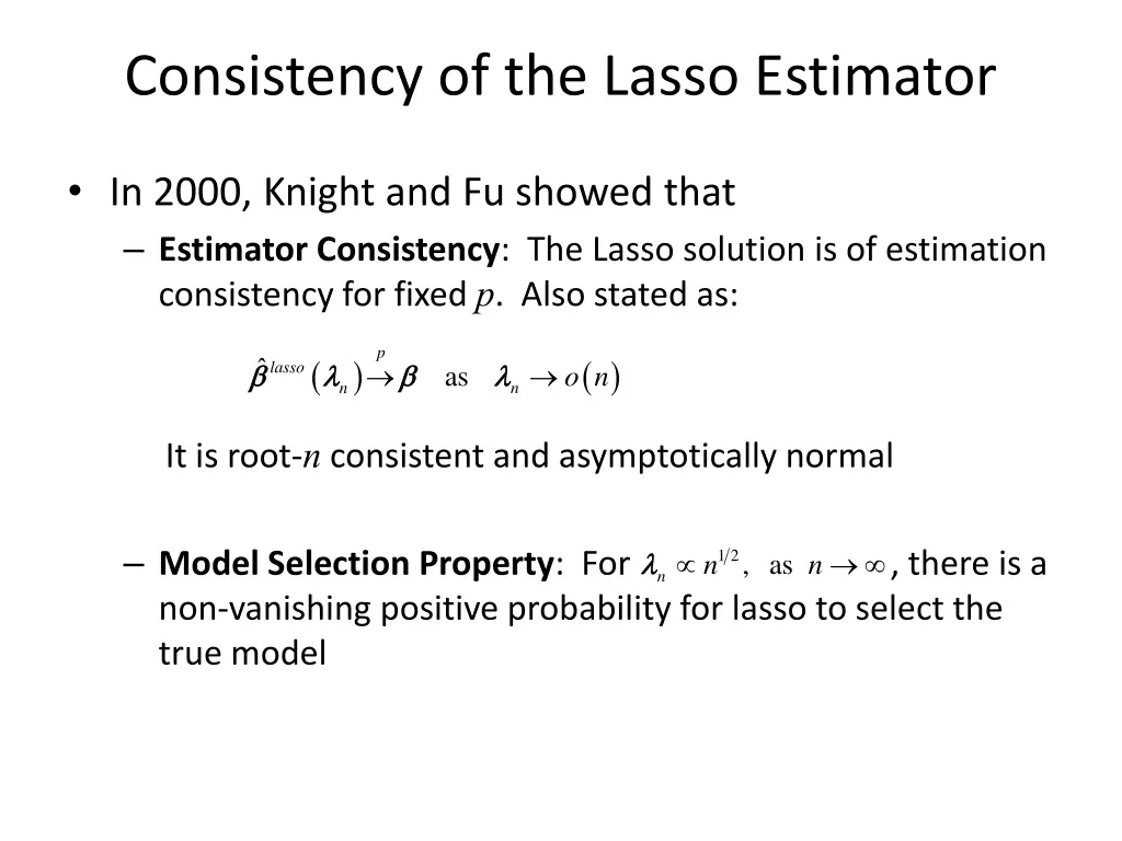 consistency of the lasso estimator