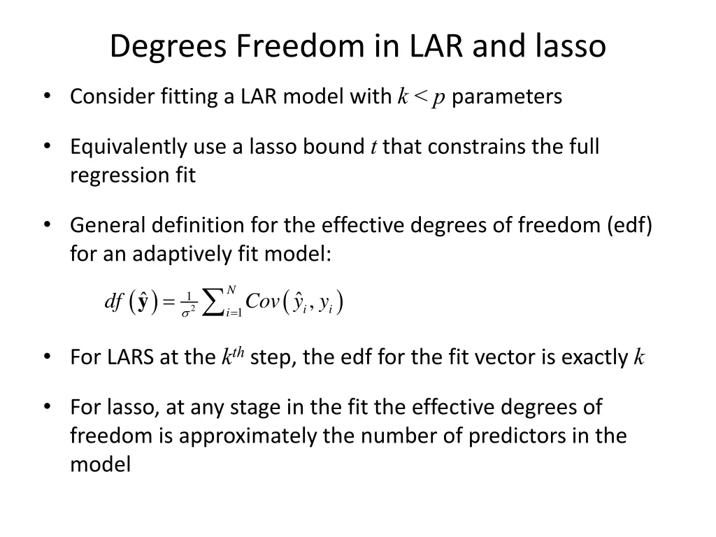 degrees freedom in lar and lasso