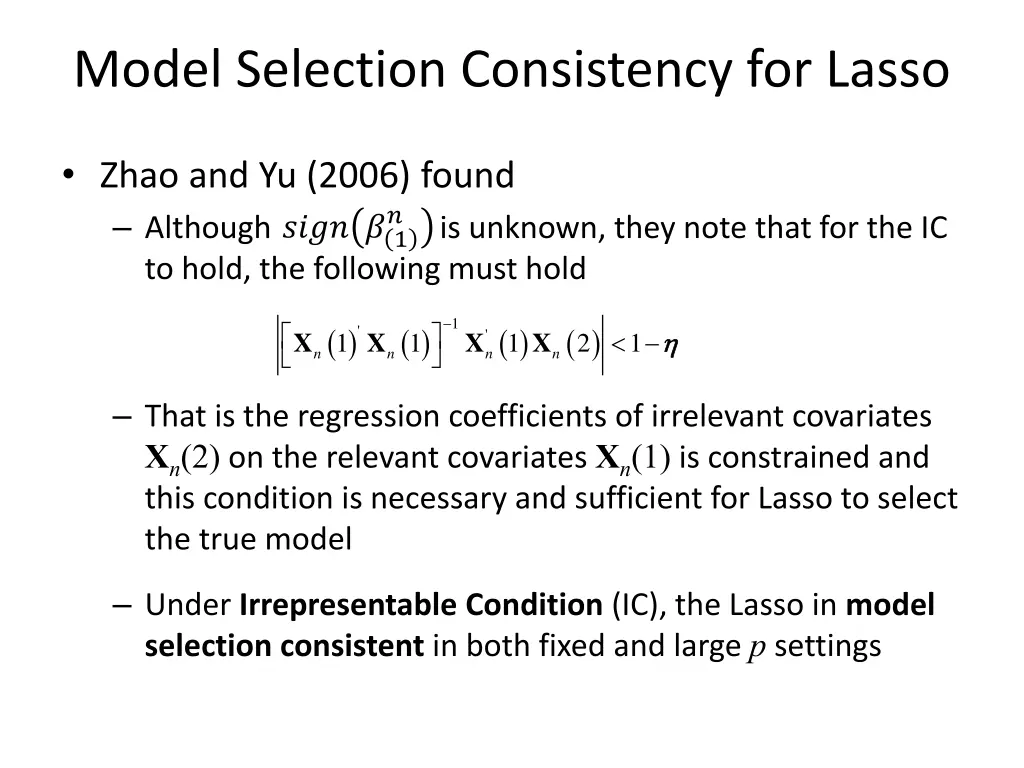 model selection consistency for lasso 1