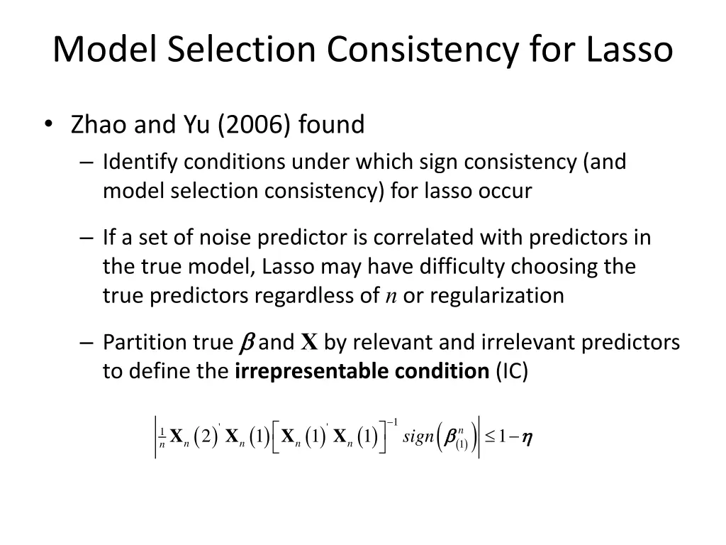 model selection consistency for lasso