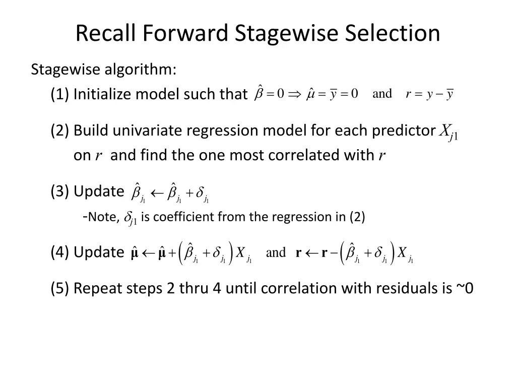 recall forward stagewise selection
