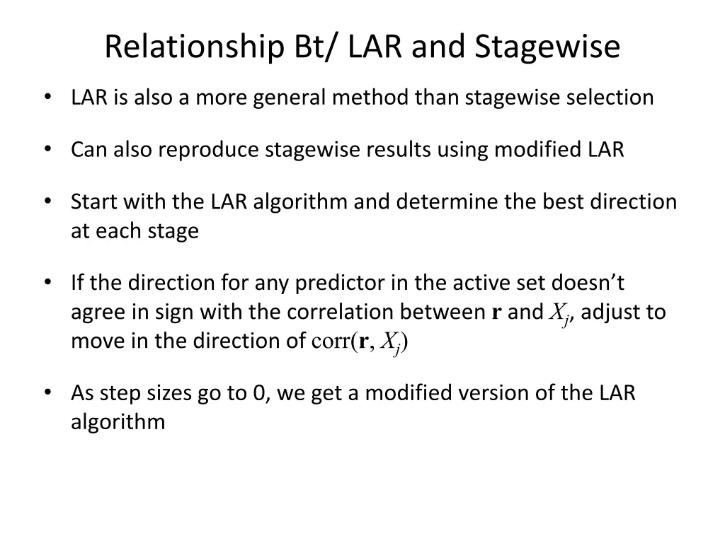 relationship bt lar and stagewise