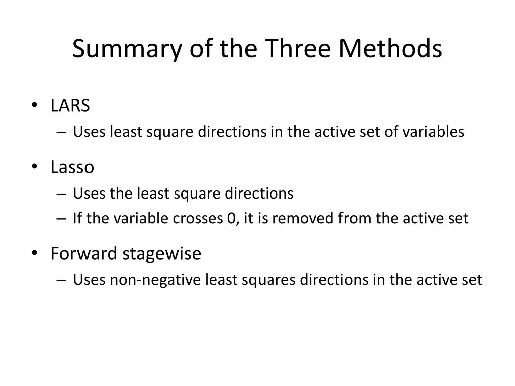 summary of the three methods
