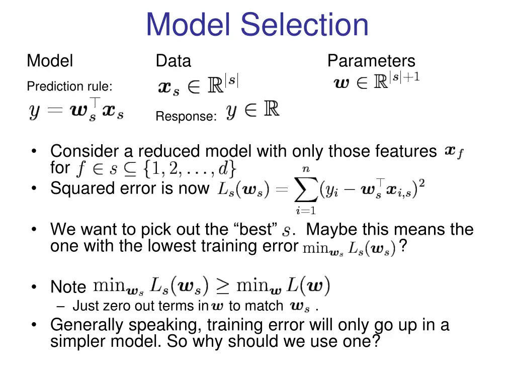 model selection data