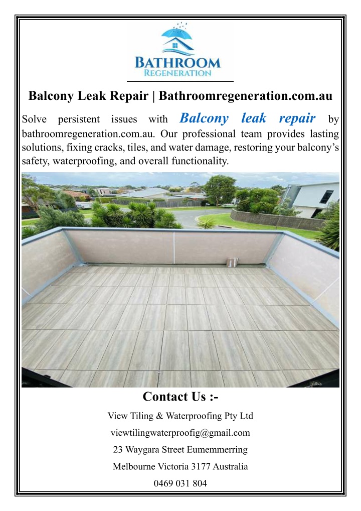 balcony leak repair bathroomregeneration com au