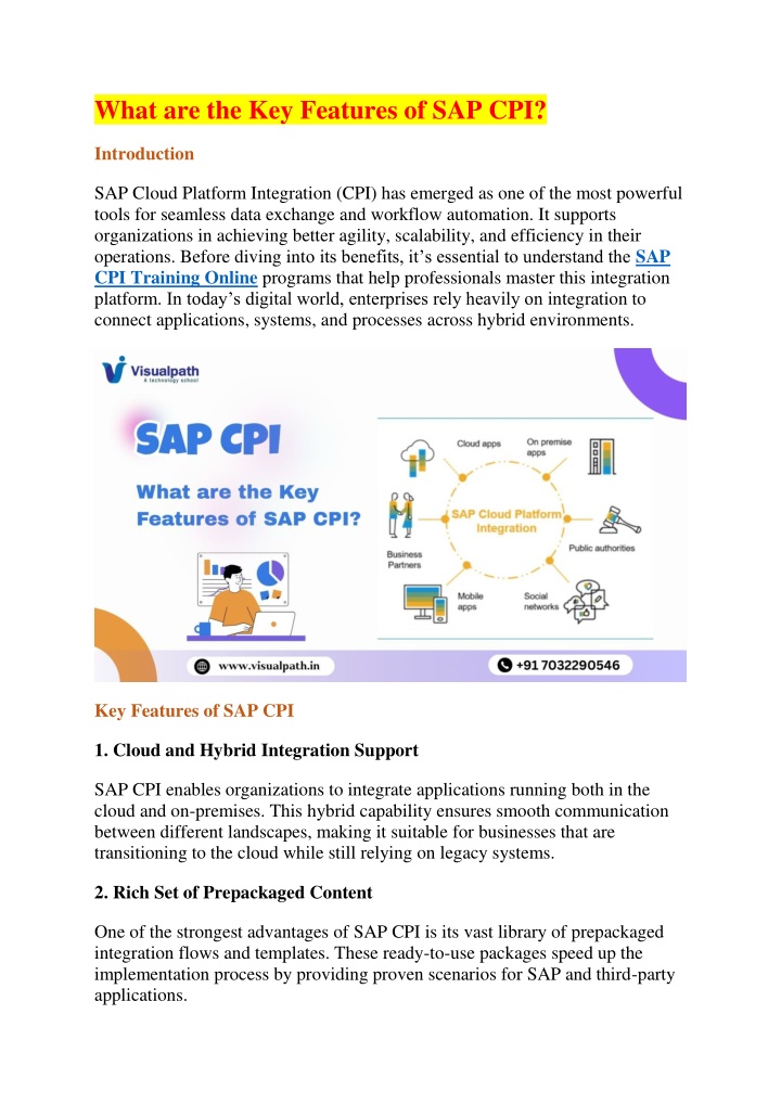 what are the key features of sap cpi