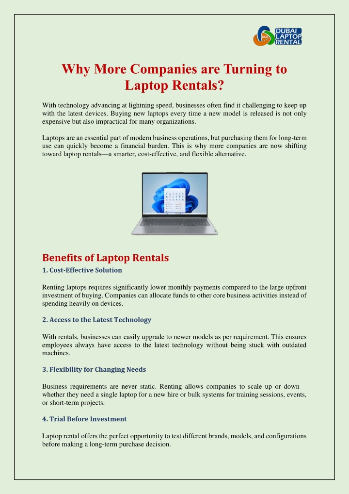 why more companies are turning to laptop rentals