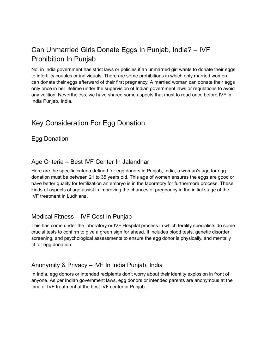 can unmarried girls donate eggs in punjab india