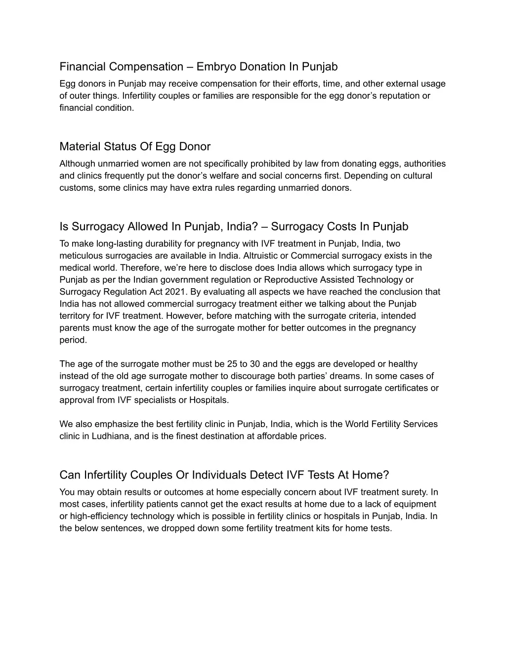 financial compensation embryo donation in punjab