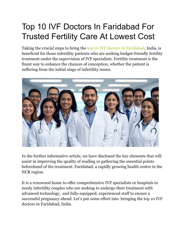 top 10 ivf doctors in faridabad for trusted