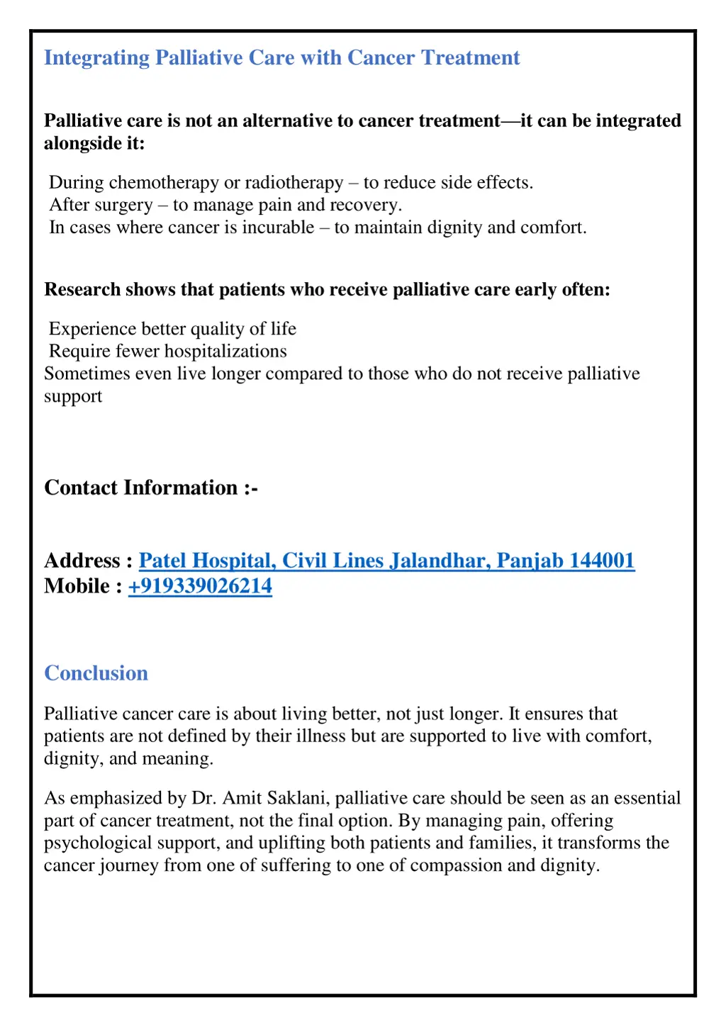 integrating palliative care with cancer treatment