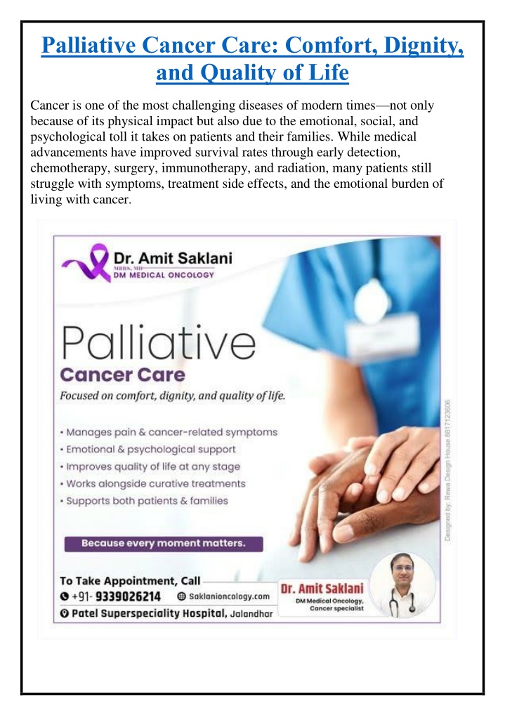 palliative cancer care comfort dignity