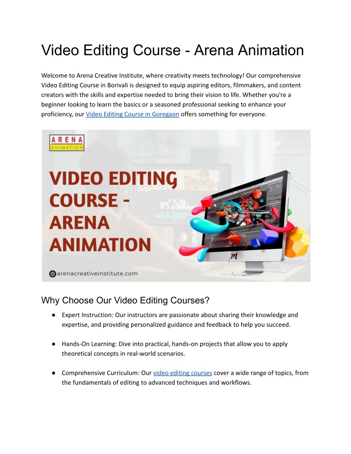 video editing course arena animation