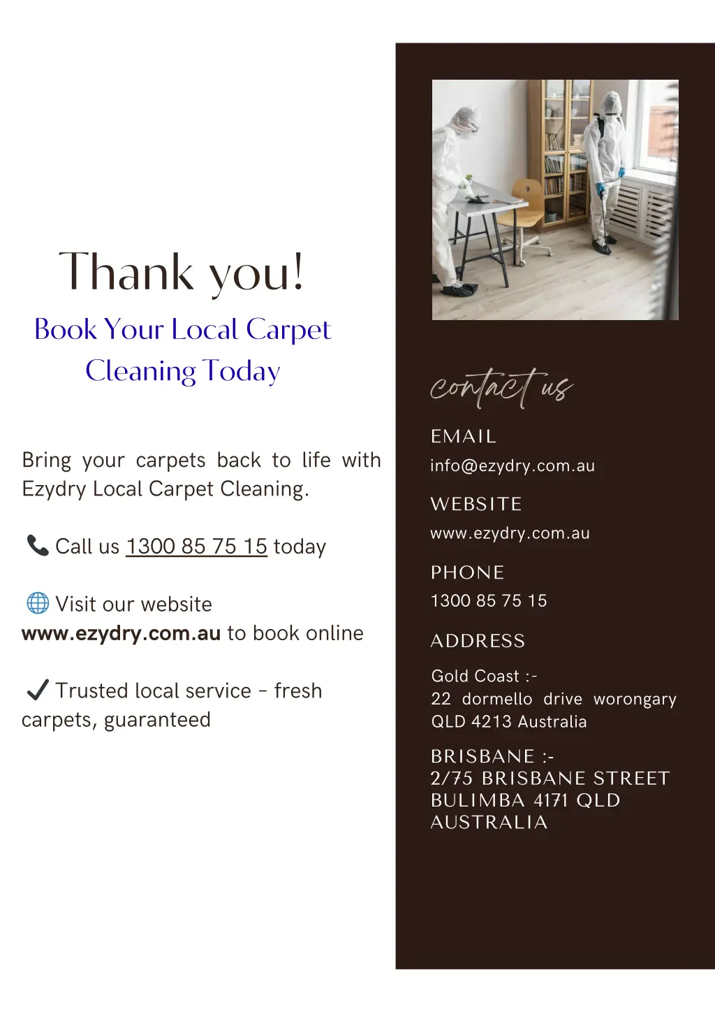 thank you book your local carpet cleaning today