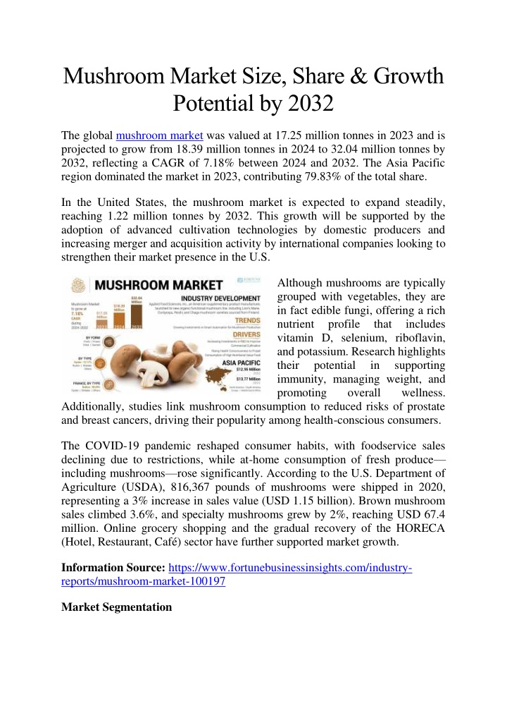 mushroom market size share growth potential