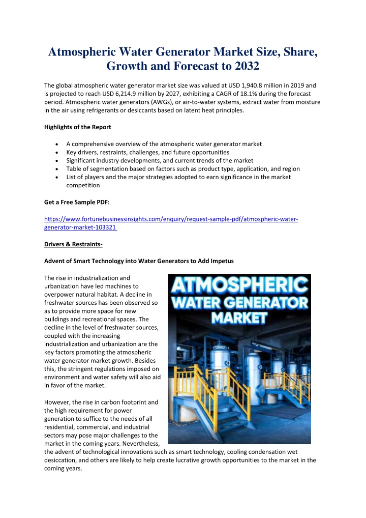 atmospheric water generator market size share