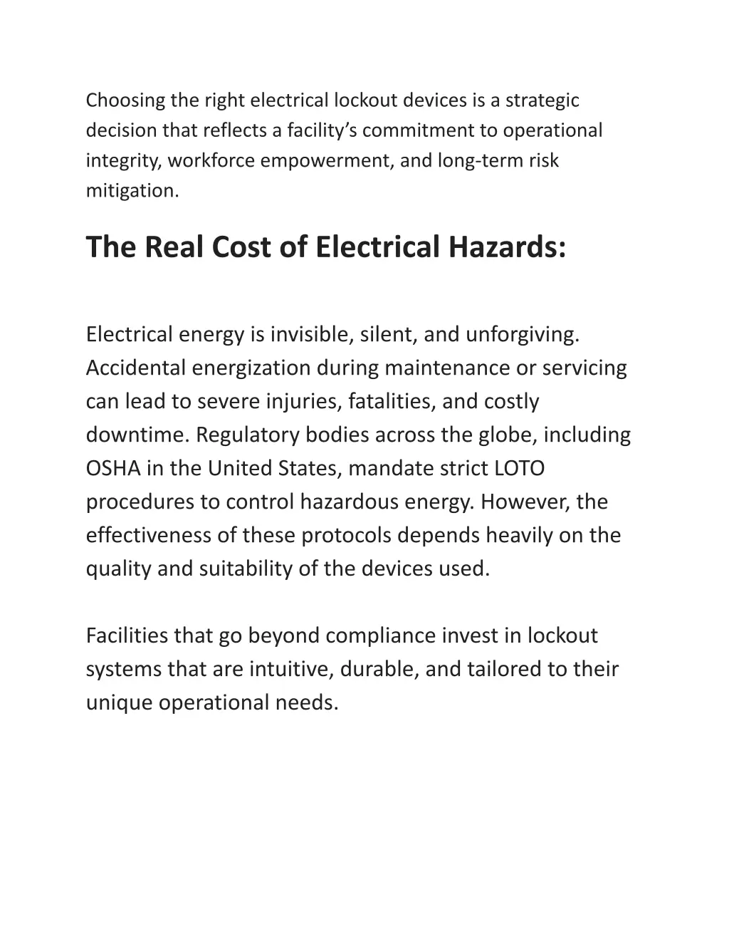 choosing the right electrical lockout devices