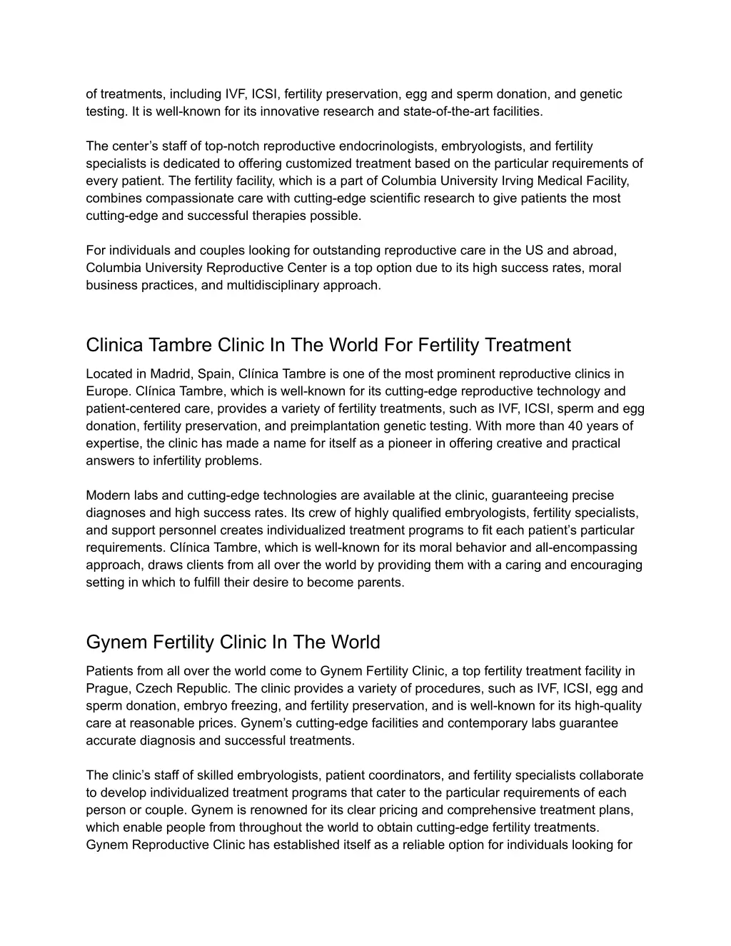of treatments including ivf icsi fertility