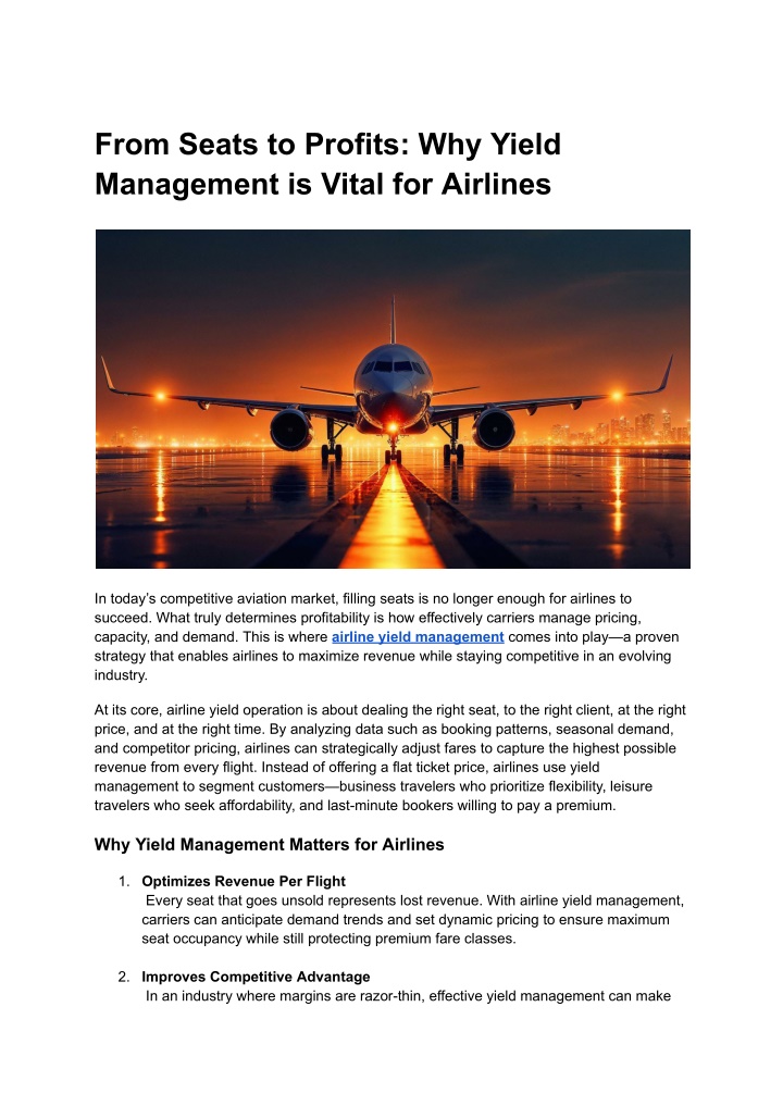 from seats to profits why yield management