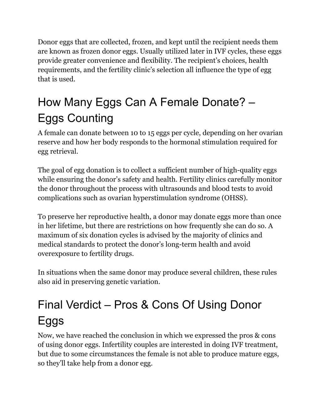 donor eggs that are collected frozen and kept