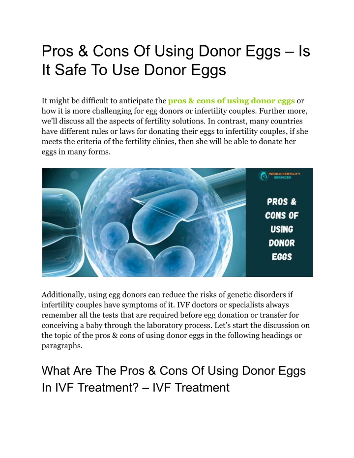 pros cons of using donor eggs is it safe