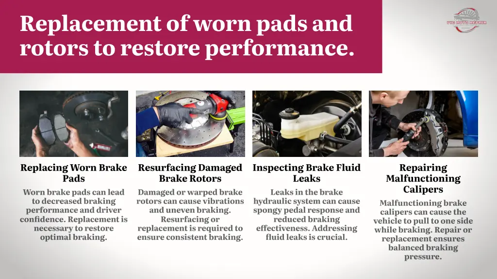 replacement of worn pads and rotors to restore