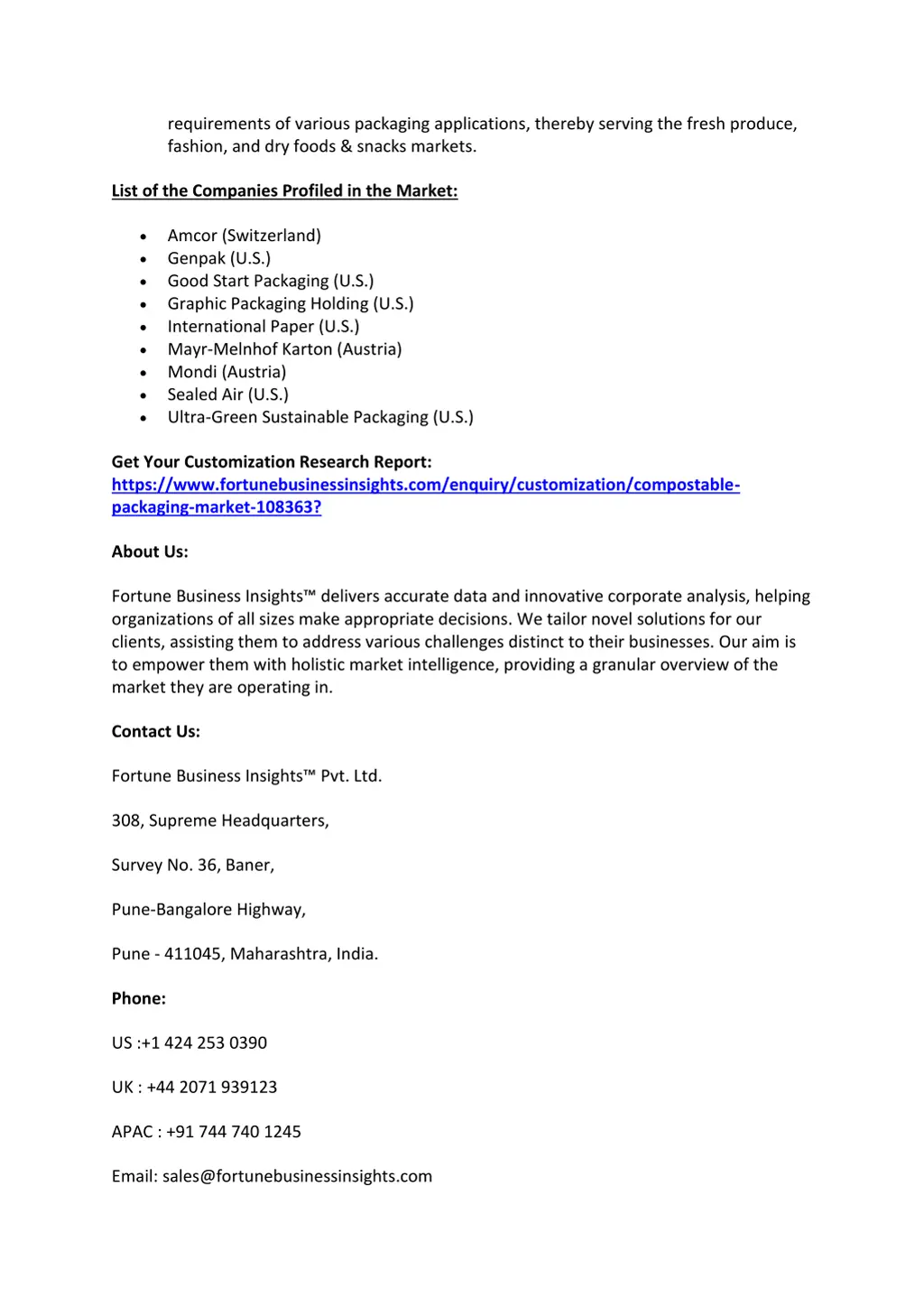 requirements of various packaging applications