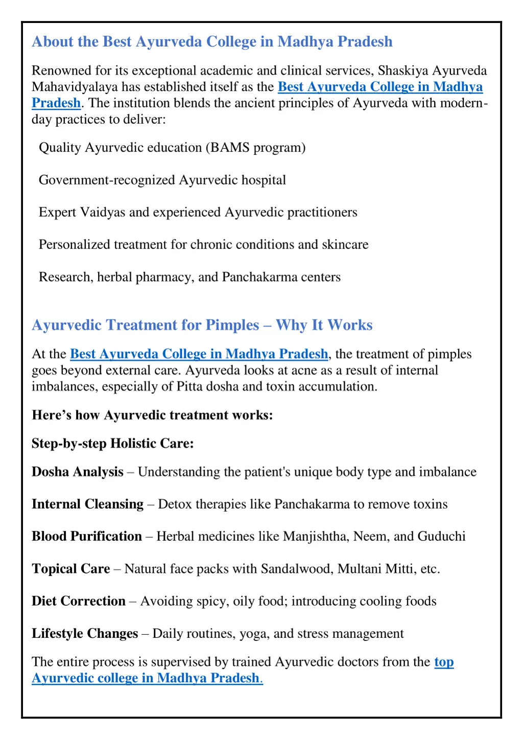 about the best ayurveda college in madhya pradesh