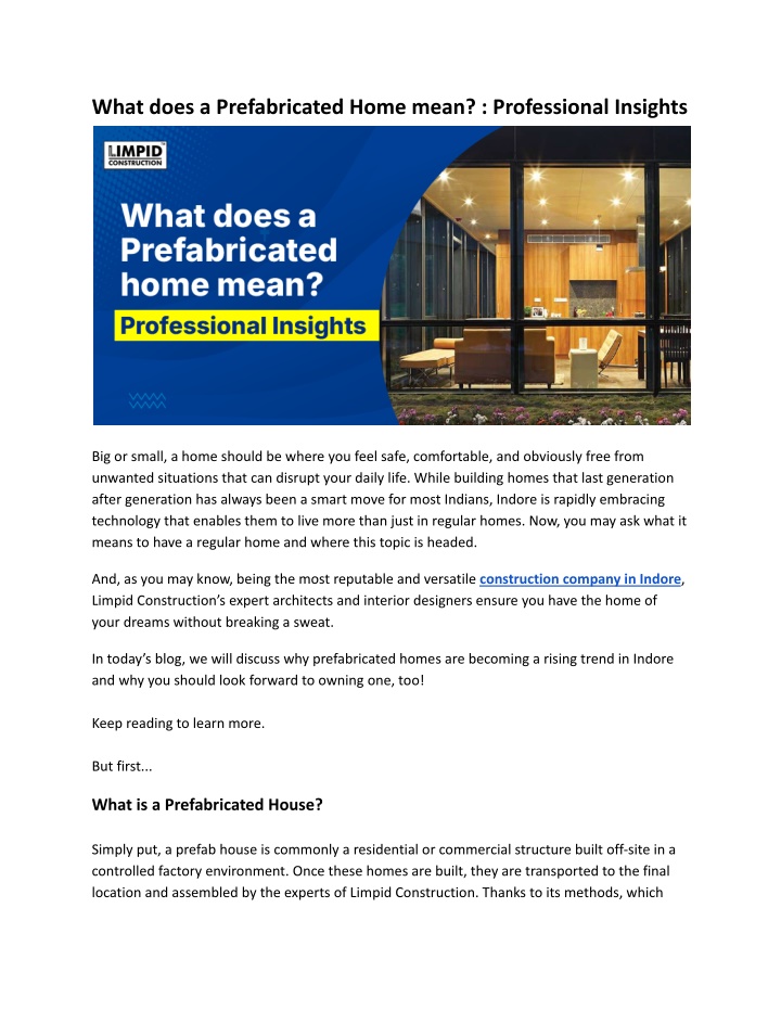 what does a prefabricated home mean professional