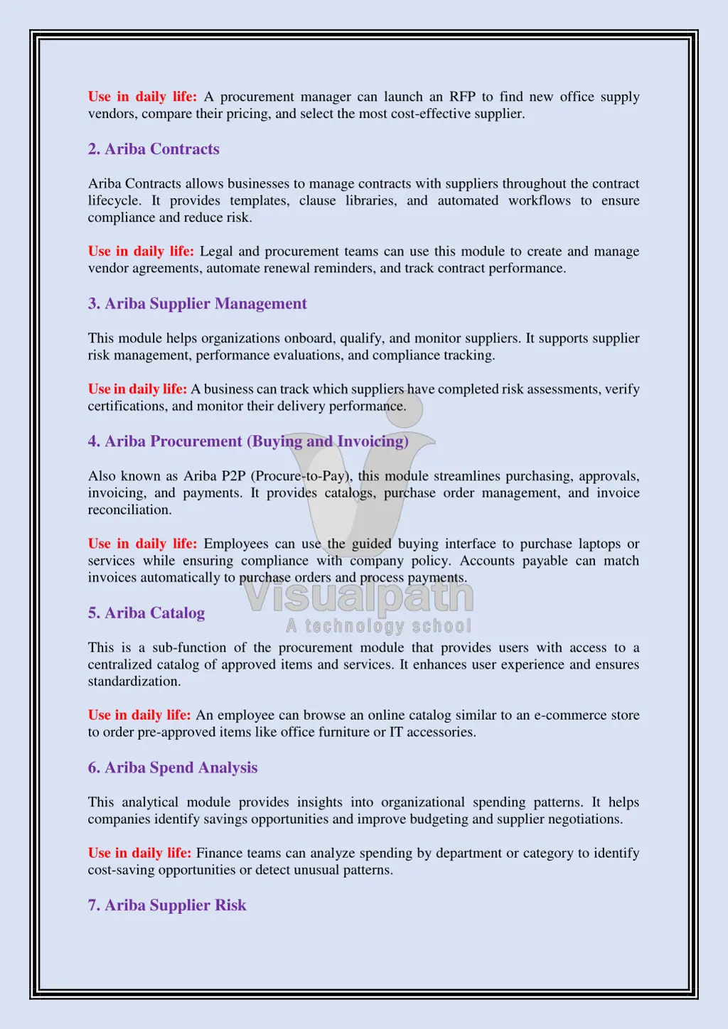 use in daily life a procurement manager