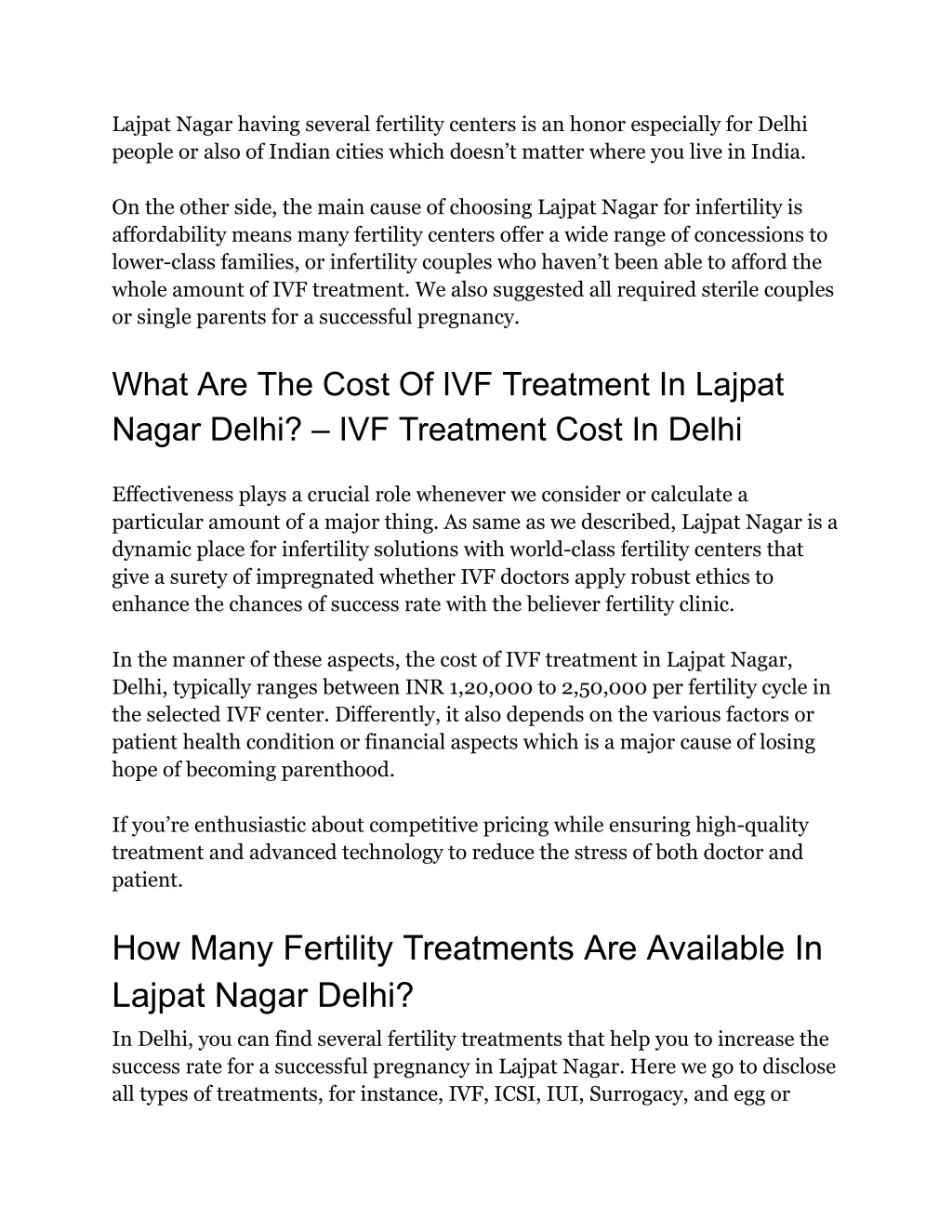 lajpat nagar having several fertility centers