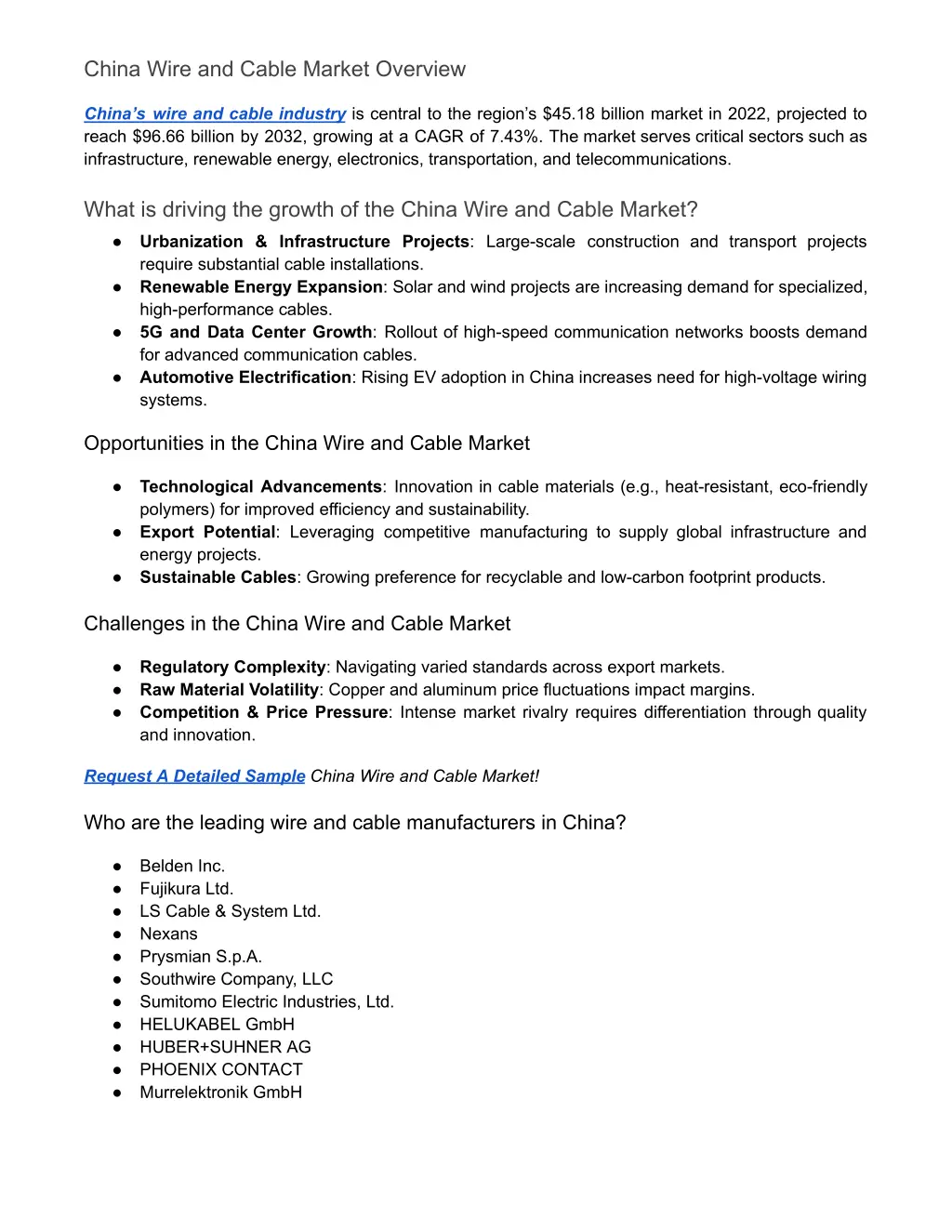 china wire and cable market overview