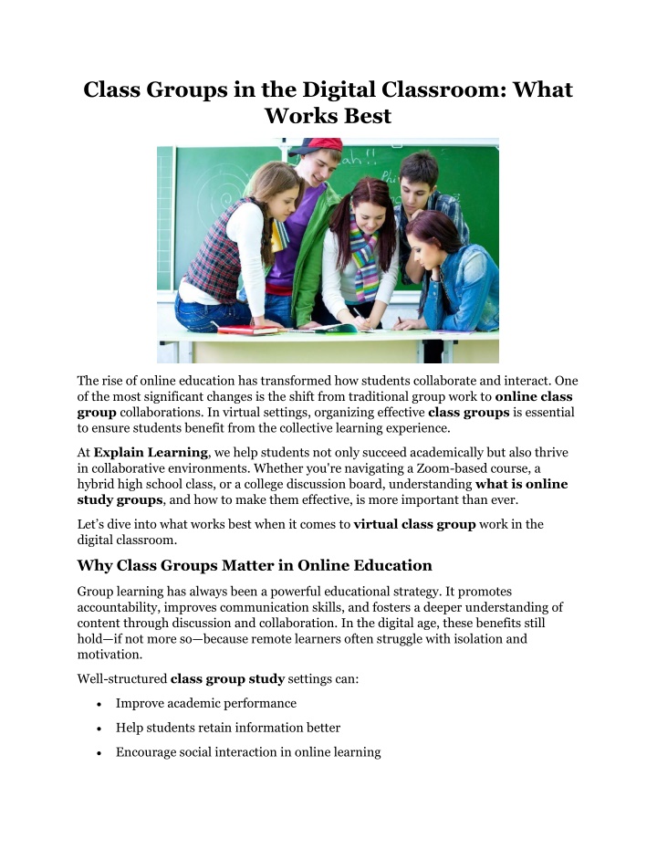 class groups in the digital classroom what works