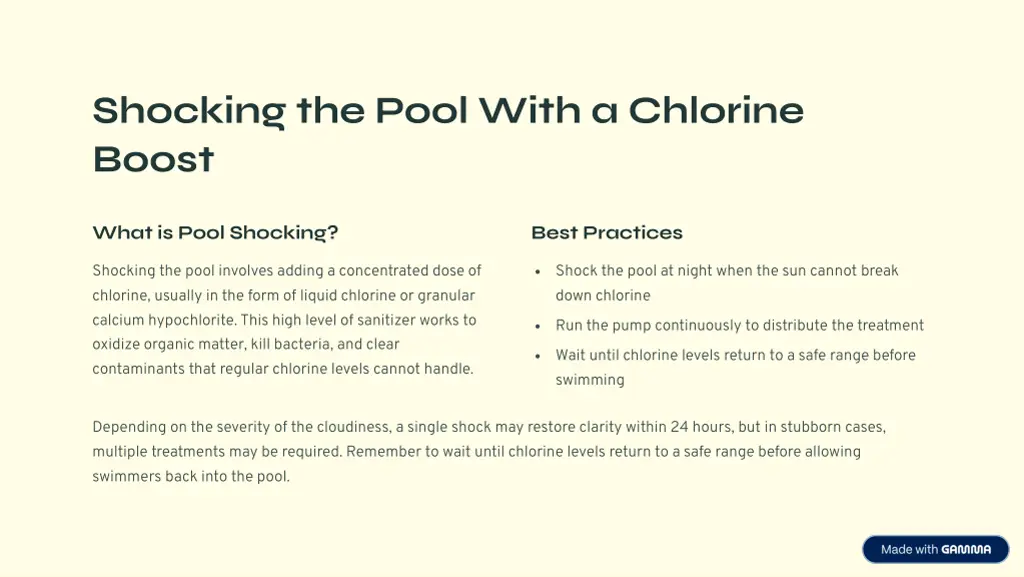 shocking the pool with a chlorine boost