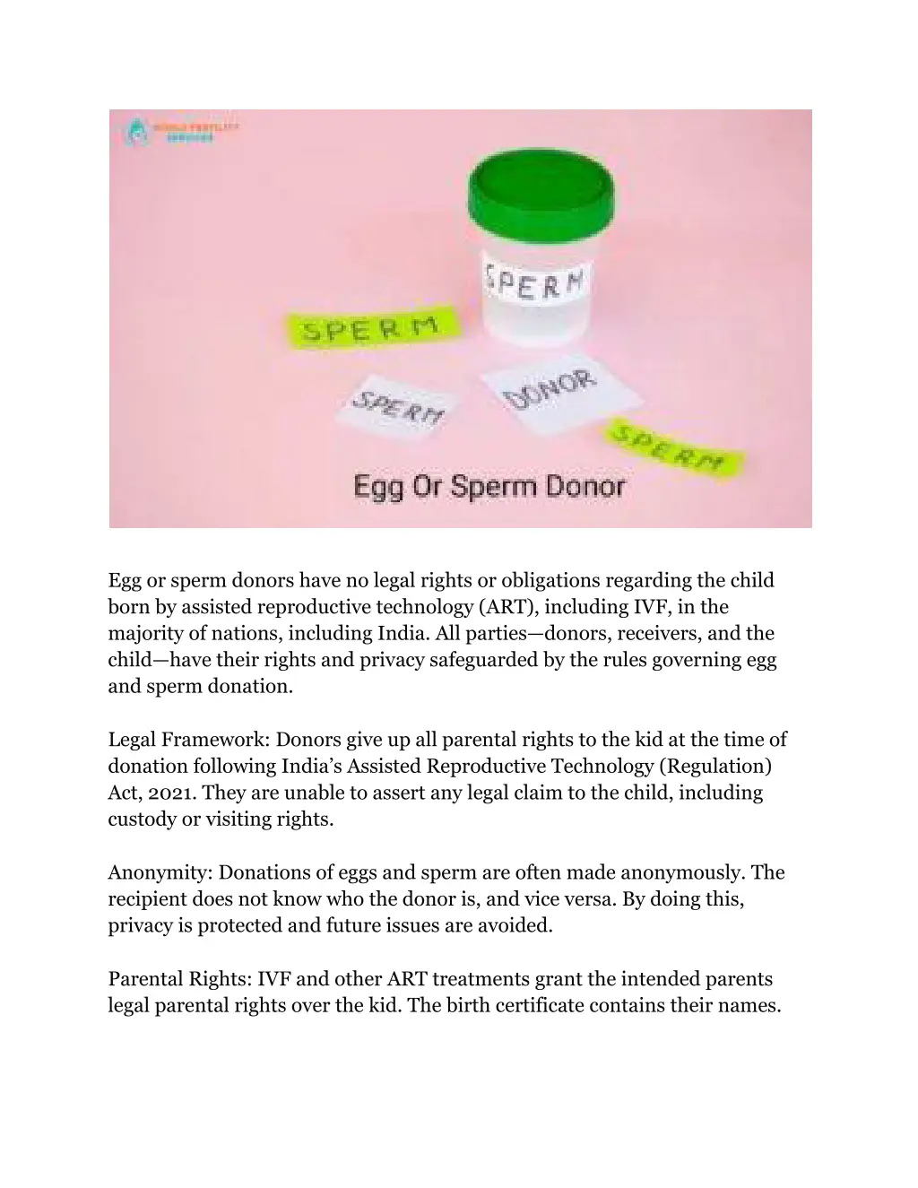 egg or sperm donors have no legal rights
