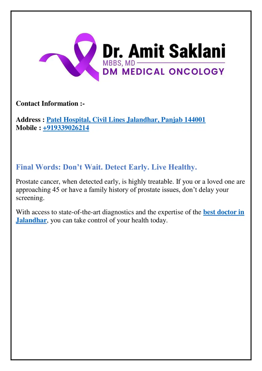contact information address patel hospital civil