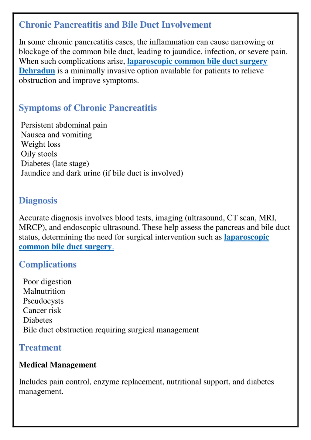 chronic pancreatitis and bile duct involvement