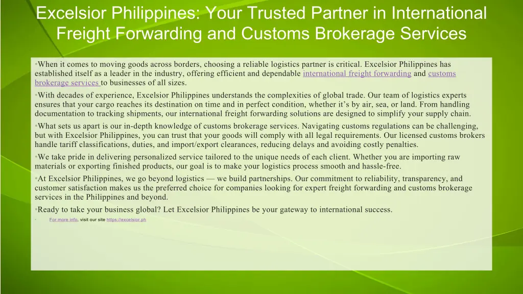 excelsior philippines your trusted partner