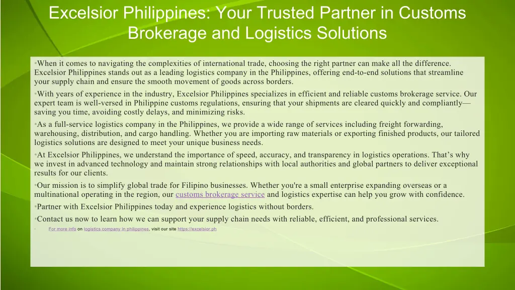 excelsior philippines your trusted partner