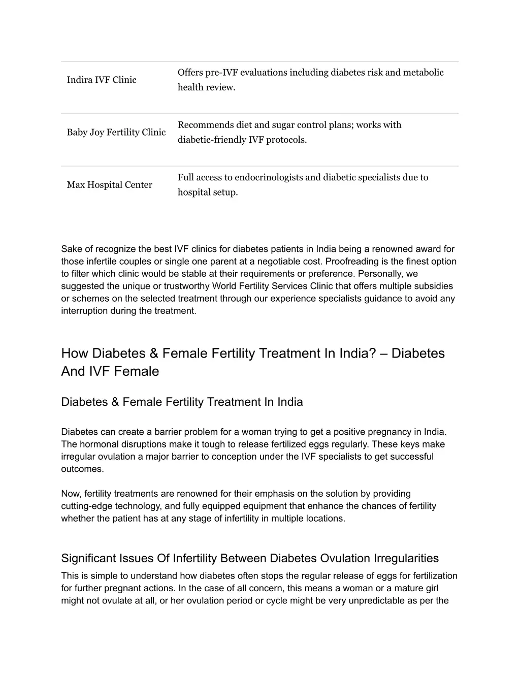 offers pre ivf evaluations including diabetes