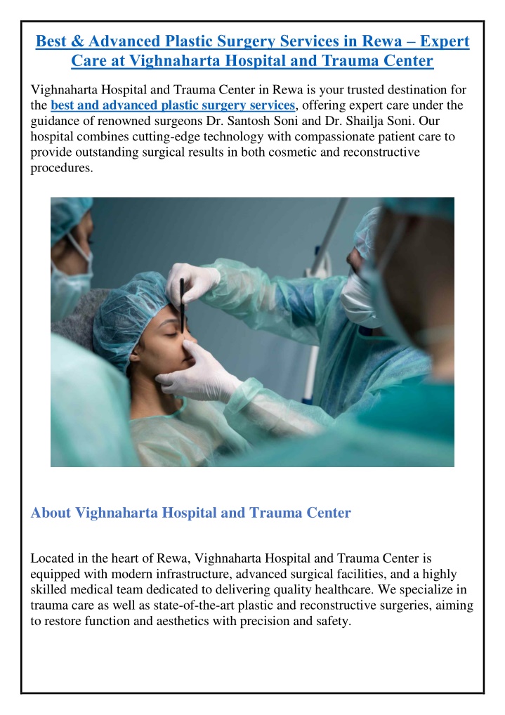 best advanced plastic surgery services in rewa