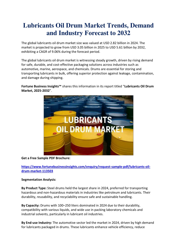 lubricants oil drum market trends demand