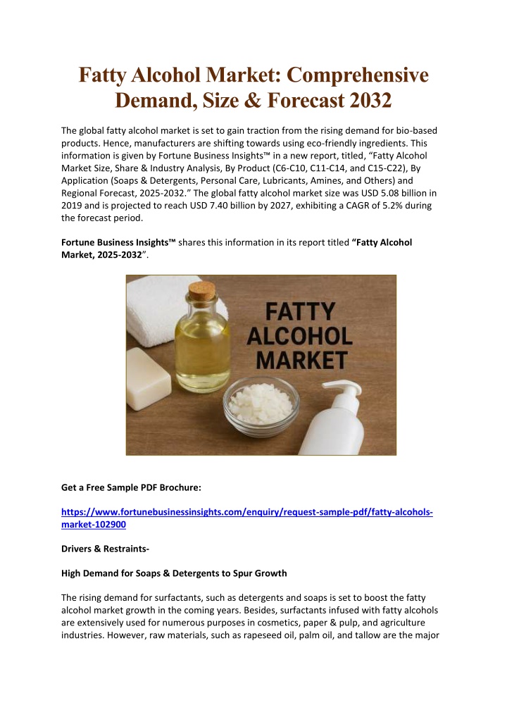 fatty alcohol market comprehensive demand size