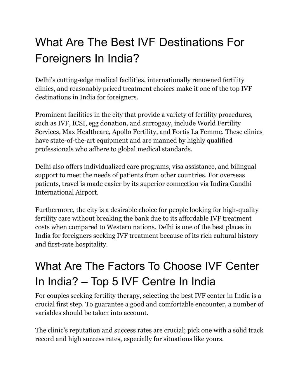 what are the best ivf destinations for foreigners