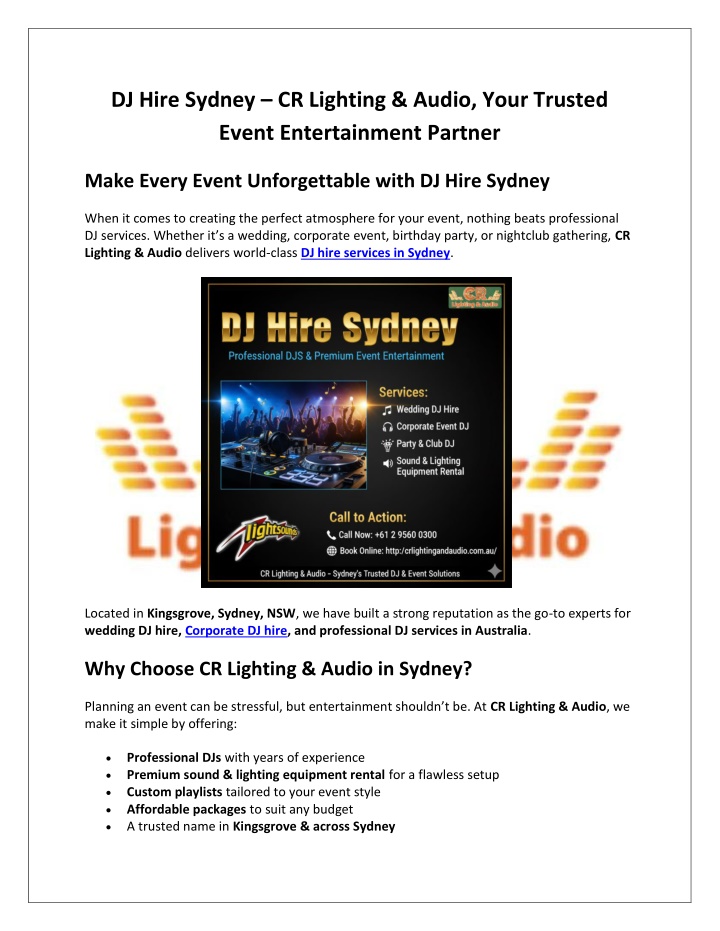 dj hire sydney cr lighting audio your trusted